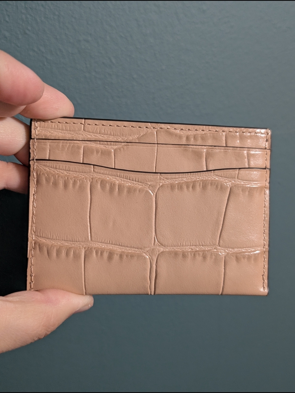 Coach Pebble Leather Croc-Embossed Card Case in Tan - Picture 2 of 3